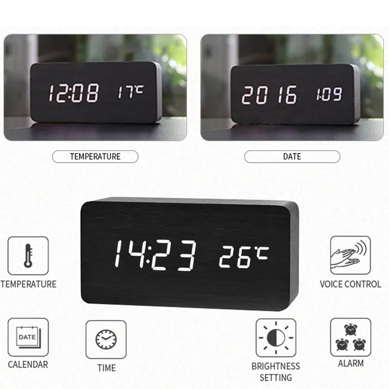 Natural Elegance: Wooden LED Digital Alarm Clock with Modern Design