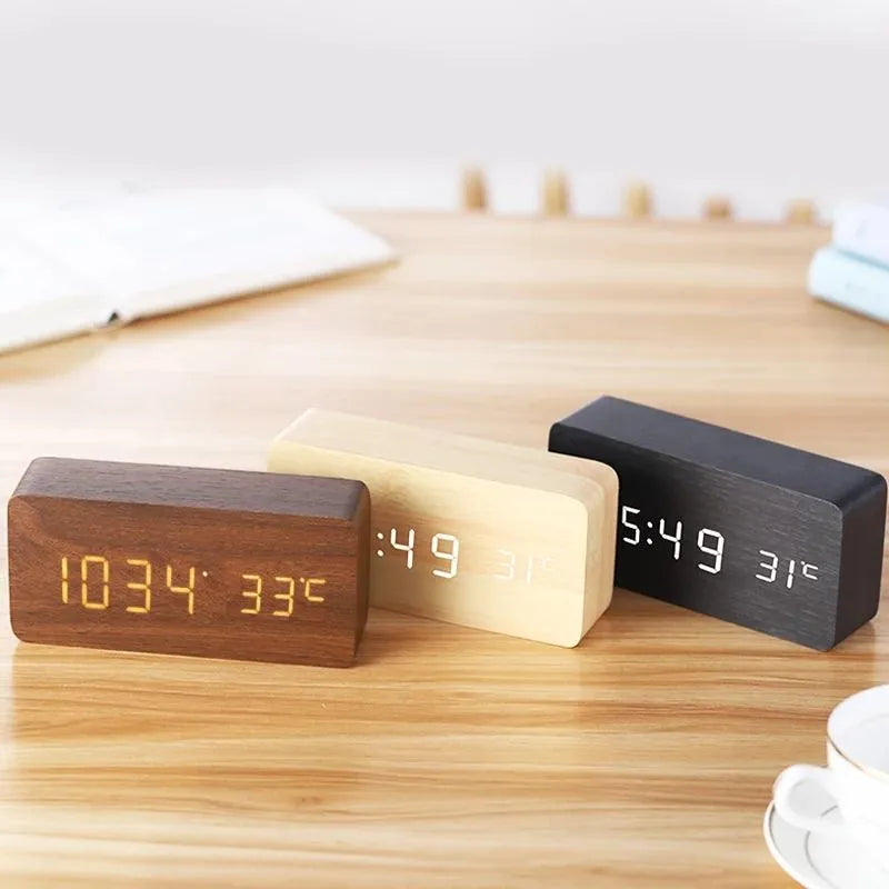 Natural Elegance: Wooden LED Digital Alarm Clock with Modern Design