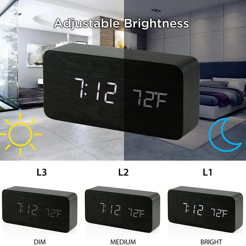 Natural Elegance: Wooden LED Digital Alarm Clock with Modern Design