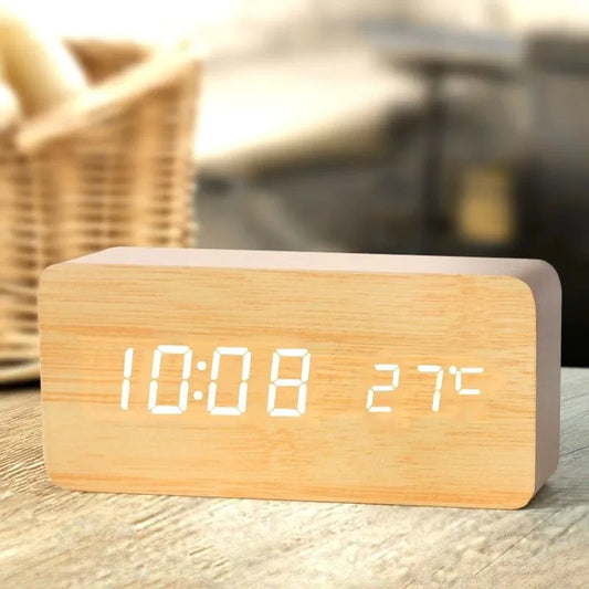 Natural Elegance: Wooden LED Digital Alarm Clock with Modern Design